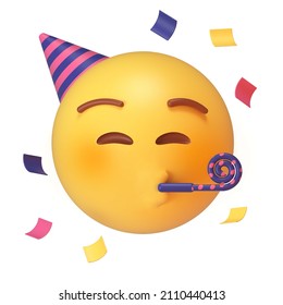 3d smile. happy party birthday face emoji emoticon icon illustration. party smile doodle. sticker funny happy emoji. 3d render