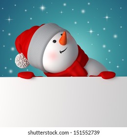 3d Snowman Looking Up And Holding Blank Christmas Banner