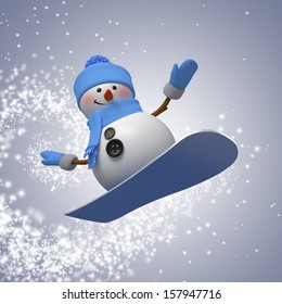 3d Snowman On Snowboard, Winter Outdoor Activity