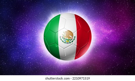 3D Soccer Ball With Mexico Team Flag, Football 2022. Space Background. Illustration