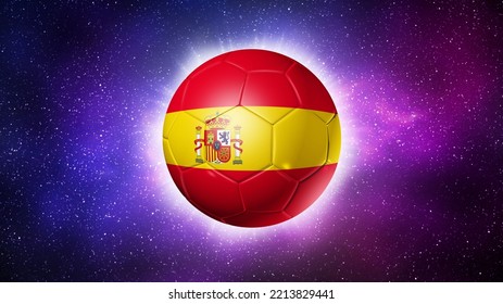 3D Soccer Ball With Spain Team Flag, Football. Space Background. Illustration