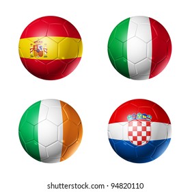 3D Soccer Balls With Group C Teams Flags. UEFA Euro Football Cup 2012. Isolated On White