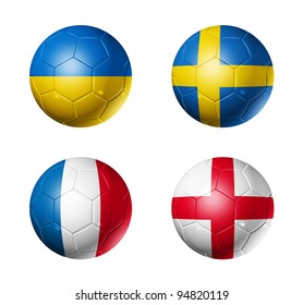 3D Soccer Balls With Group D Teams Flags. UEFA Euro Football Cup 2012. Isolated On White