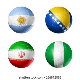 3D soccer balls with group F teams flags, Football Brazil 2014. isolated on white
