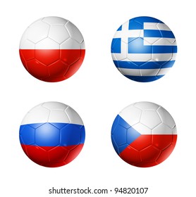 3D Soccer Balls With Group A Teams Flags. UEFA Euro Football Cup 2012. Isolated On White