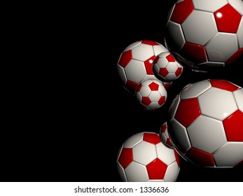 3d soccer football balls on black background