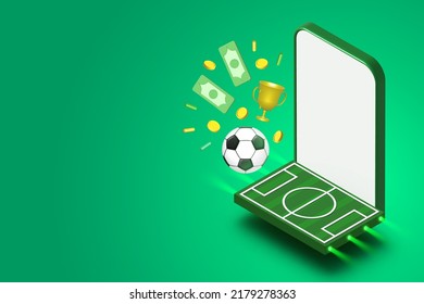 3D Soccer Mobile Gaming Illustration, Football, Green, Mobile Gaming, Prizes And Rewards, Cash Win, Tournament, White Mobile Screen Template, Sport Channel Concept