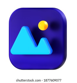 3d social media image mountains sun icon in blue rounded square isolated on white wall background with shadow and reflection 3D rendering - Powered by Shutterstock