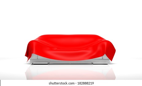 3D Sofa With Red Cover Isolated On White