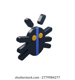 3D Software Bug Error Icon Dark Navy Yellow Blue Debugger Symbol Transparent Background