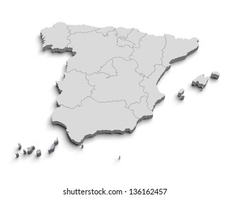 3d Spain white map isolated