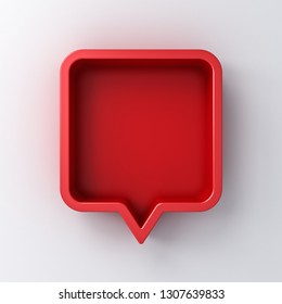 3d Speech Bubble Or Blank Red Rounded Square Chat Pin With Shadow On White Wall Background 3D Rendering