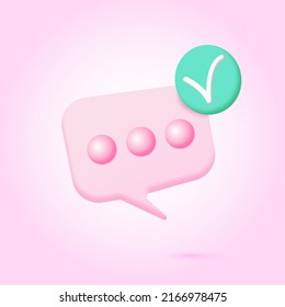 3d Speech Bubble With Check Mark, For Online Photo Gallery Platform. Social Conversation.