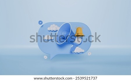  3D Speech bubble message with Paper airplane and Bell notification, Subscribe and newsletter concept