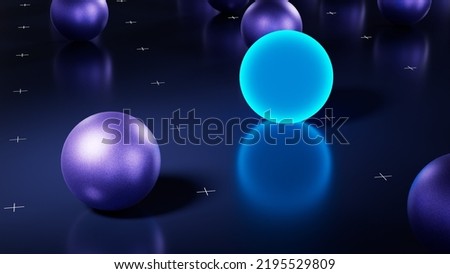 3d sphere rolling through dark environment. Visual concept of progress, evolution and development. 3d illustration. Yellow ball on violet background. 3D Illustration