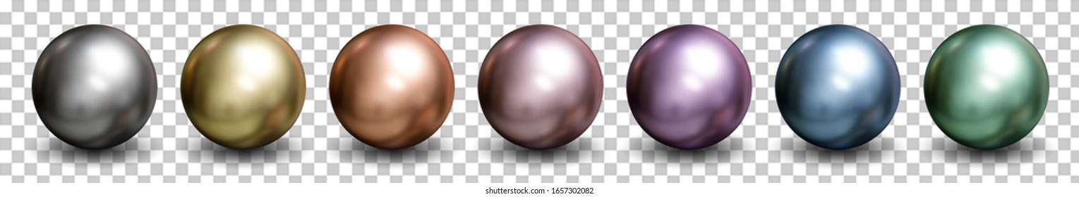 3d Spheres Isolated On White Background With Clipping Path. Set Of Crystal Shape Or Realistic Glass Ball In Silver, Bronze, Gold, Pink Metal. 3d Render For Mock Up. New Geometric Design. Round Icon.