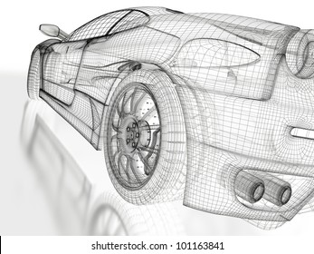 3d Sports Car Model On A White Background.