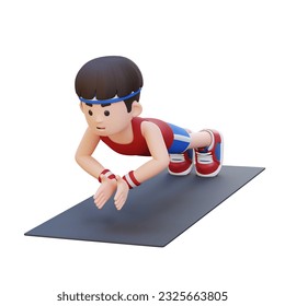 3D Sporty Male Character Performing Clap Push Up Exercise at Home Gym