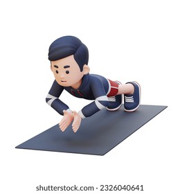 3D Sporty Male Character Performing Clap Push Up Exercise at Home Gym