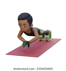 3D Sporty Male Character Performing Clap Push Up Exercise at Home Gym