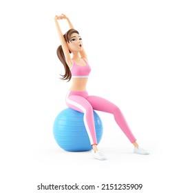 3d sporty woman sitting on fitness ball doing stretching exercise, illustration isolated on white background - Powered by Shutterstock