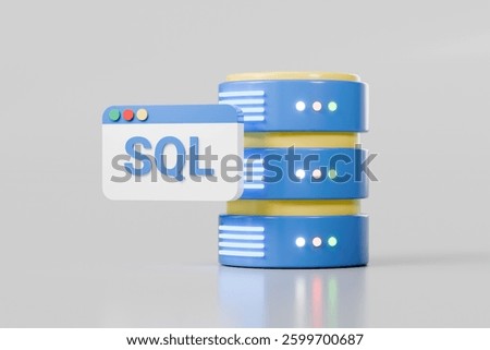 3d SQL Database storage icon. Computer network management database server system, data system storage service concept. Minimal Cartoon File database storage isolated on white background. 3d render.