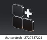 3D square blocks with plus sign representing scalability and data expansion for financial portfolio management