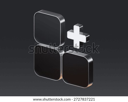 3D square blocks with plus sign representing scalability and data expansion for financial portfolio management