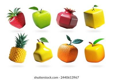 3d square fruits, cubes, apple, lemon pomegranate, orange,mango, pear, pineapple, strawberry, on a white background. - Powered by Shutterstock