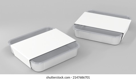 3D Square plastic disposable food container in different angle view. Realistic mockup of sushi delivery box with transparent lid and blank white paper wrap, isolated meal lunch take away, 3D render