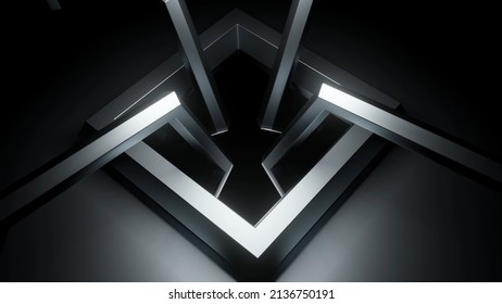 3D Square Rings Rotate In Hole. Design. 3D Installation With Square Hole And Rings Rotating At Edges. Square And Angular Rings With Hole