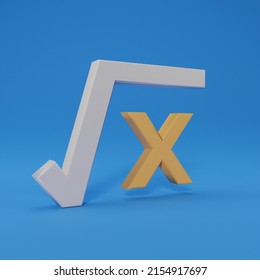 3D Square Root X Isolated On Blue Background. Mathematic Education Symbols With Copy Space Use For Banner. Equation Math Operation Concept. Computation Icon Colorful Geometry Shape, 3D Rendering.