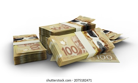 3D Stack of 100 Canadian dollar notes