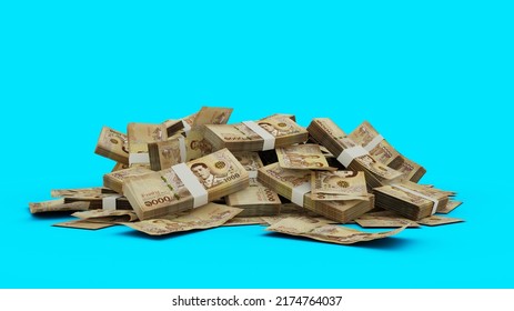 3D Stack of 1000 Thai baht notes isolated on white background