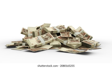 3D Stack of 200 Croatian kuna notes isolated on white background. Croatian Currency