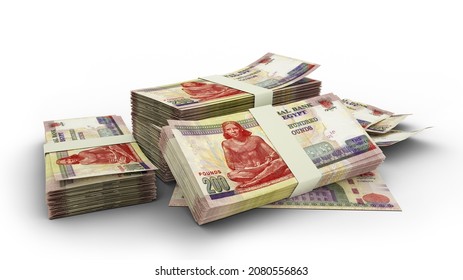 3D Stack of 200 Egyptian pound notes isolated on whited background