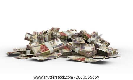 3D Stack of 200 Egyptian pound notes isolated on white background