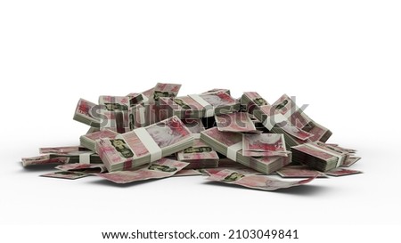 3D Stack of 50 Scottish pound notes isolated on white background