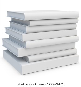 3d Stack Of Blank Books On White Background