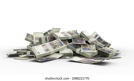 3d stack of Croatian 1000 Kuna notes isolated on white background. 3d rendering