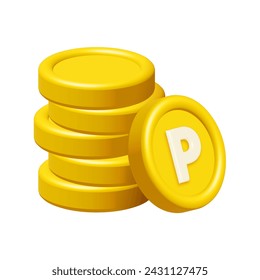 3d stack of gold point coins isolated on white background. Business and finance concept design element. Render illustration.
