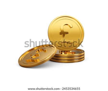 3d Stack Of Golden British Pound Coins Shiny Rounded Coins Stack On White Background 3d Illustration