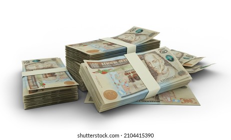 3D Stack of Guatemalan quetzal notes isolated on white background