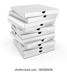 3d Stack Of Pizza Boxes On White Background