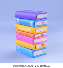 3d stack school book render. Online library illustration or education textbook pile. Knowledge paper creative elements with colorful cover, university cartoon reading group objects. 3D Illustration
