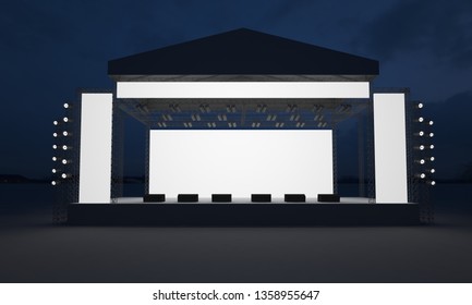 3D stage concert event led tv light night 
outdoor staging render illustration