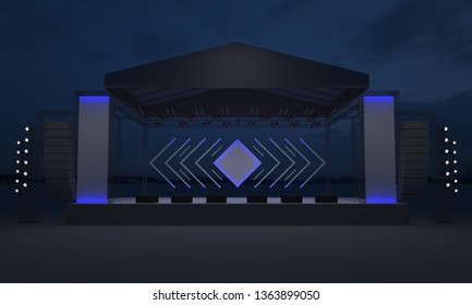 3D Stage Concert Event Led Tv Light Night Outdoor Staging Render Illustration