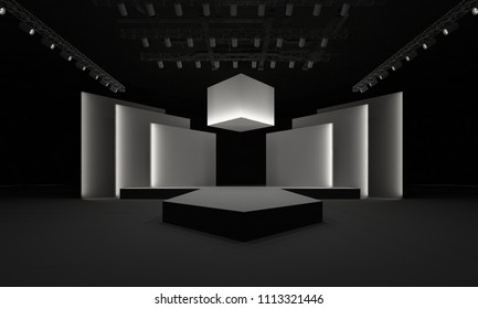 3D Stage Event Led Tv Light Night Staging Interior Render Illustration