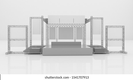 3D Stage, Stage Podium On White Background, Stage Mockup. 3d Rendering Illustration.