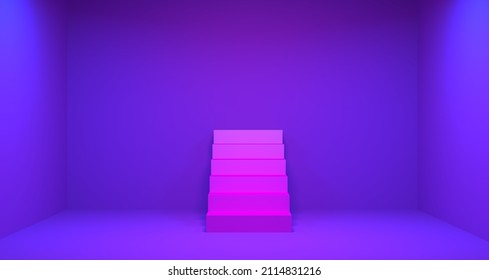 3D Stair for product display and neon color background concept